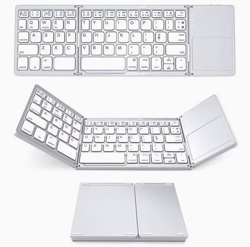 Foldable Bluetooth Keyboard with Touchpad, Wireless Portable Keyboard, Ultra Slim Rechargeable Folding Keyboard with Full-Size Keys for iOS Android Windows Laptop Tablet PC,Silver