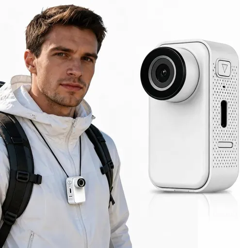 2K Mini Action Camera, Thumb Wearable Vlogging Camera with Hands-Free POV Recording, Portable Helmet Cam for Cycling Motorcycle Outdoor - White - Size With 128G memory card