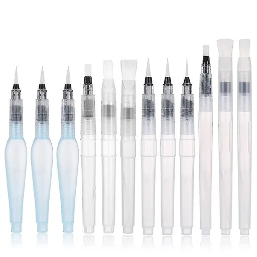 12pcs Water Brush Pens for Watercolor, Leakproof Water Brush Pen with Assorted Tips, Watercolor Paint Brush, Pencil Soft Brush Pen