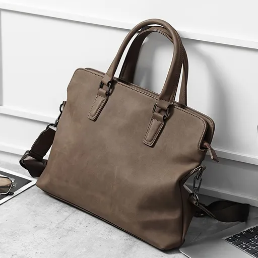 Brown Black Brown Laptop Briefcase Leather Look Travel Bag Work Briefcase For Men Spacious