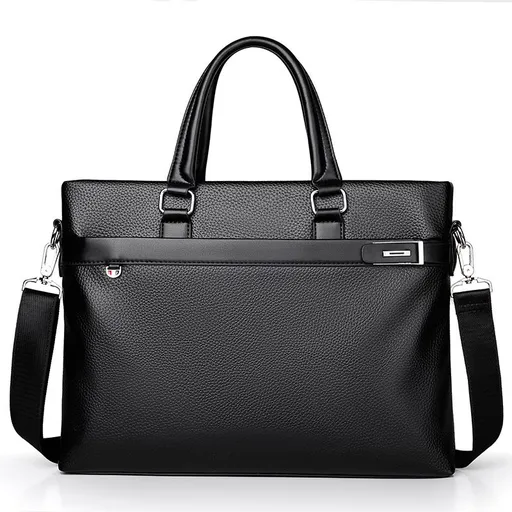 Black Men's PU Leather Briefcase - Waterproof Laptop Messenger Bag with Adjustable Strap - Large Capacity Business Office Bag for Work and Travel