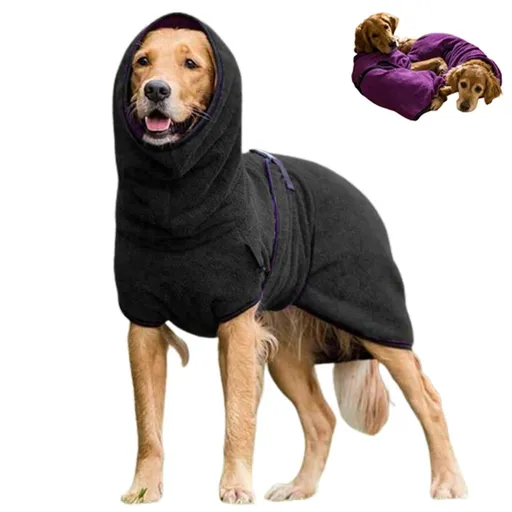 Dog Bathrobe Pet Drying Coat Towel Lightweight Soft Absorbent Dog Bath Robe Sleepwear -Black 4XL