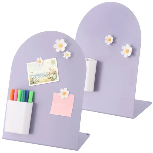2PCS Desk Message Boards, Desktop Memo Boards with Metal-gripping Pen Holder & Flower Pins, Freestanding Metal Note Display Panels for Home Office Countertop