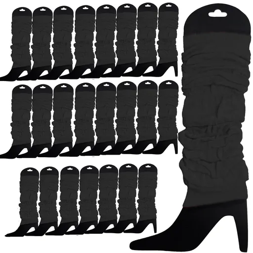 24 LEG WARMERS Knitted Womens Neon Party Knit Ankle Fluro Dance Costume 80s BULK - Black