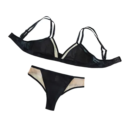 House Of Dasein Cross Border Retro Bikini Sexy Hollow Out Deep V Wireless Comfortable Bra And Underwear Set - Black - S