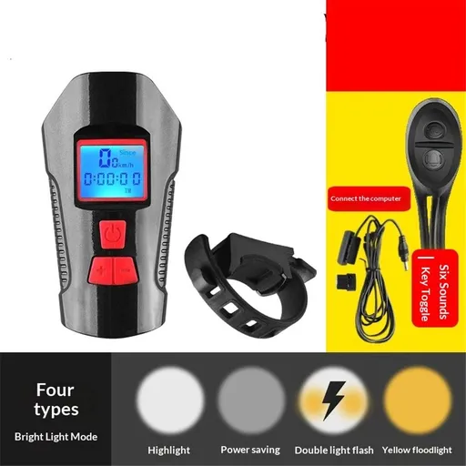 Bike Speedometer with Bike Light Set, Waterproof Bicycle Computer with Horn LED Front, USB Rechargeable（black）