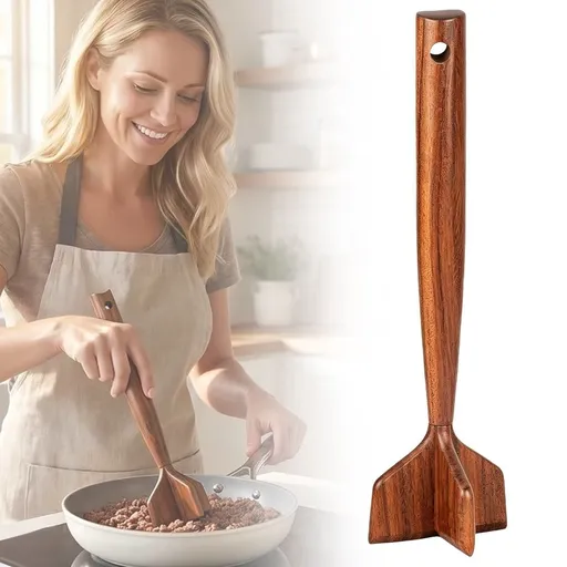 Wooden Meat Grinder for Mincing Beef, Non-Scratch Meat Cutter Suitable for Non-Stick Cookware, Manual Kitchen Tool for Ground Meat