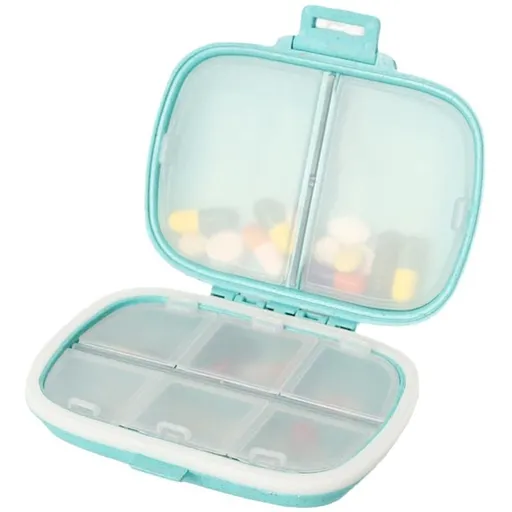 Travel Pill Organizer, 8 Compartments Portable Pill Case, Daily Pill Box to Hold Vitamins, Small Pill Container（Blue）