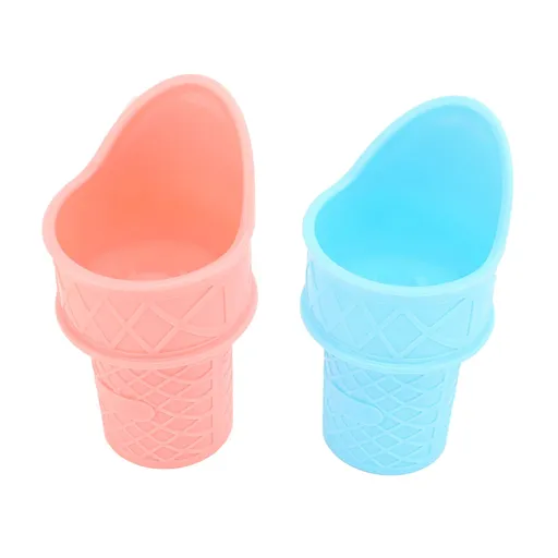 2PCS Ice Cream Cone Scoop PP Reusable Ice Cream Cone Frozen Treat Cup for Party Gifts Pink Blue