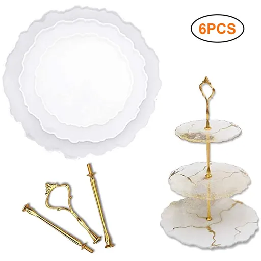 6pcs/set 3 Tier Cake Stand Silicone Resin Tray Molds DIY Irregular Mold Home Decoration Craft