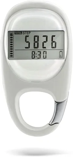 3D Pedometer with LED Display for Running and Walking, Portable Step Counter with Climbing Carabiners, White