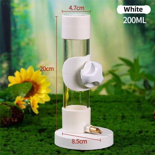 White Automatic Bird Water Dispenser with Extended Brass Needle Valve and Graduated Marking - 200ML Transparent Flat Cap Feeder