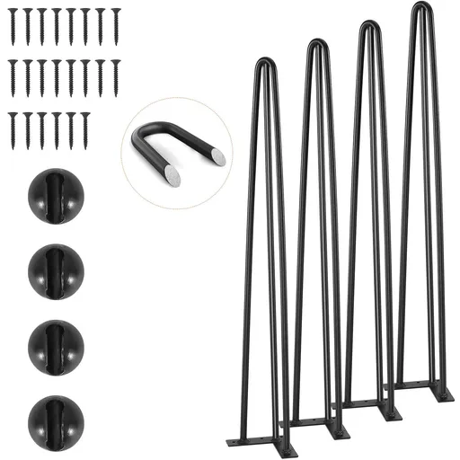 Hairpin Table Legs 28 Inch Set of 4, Heavy Duty 3-Rod Steel Desk Legs with 900 lbs Load Capacity, Carbon Steel Furniture Legs with Rubber Floor Protectors for Desk, Bench, Dining Table, Black