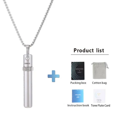 528Hz Sound Healing Whistle Necklace, Stainless Steel Meditation Tone Flute Pendant, relieves anxiety, aids deep breathing & meditation
