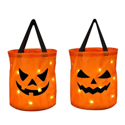 2pcs， Halloween Party Pumpkin Bags, Multipurpose Halloween Trick or Treat Bucket with Pumpkin Smile Face Birthday Party