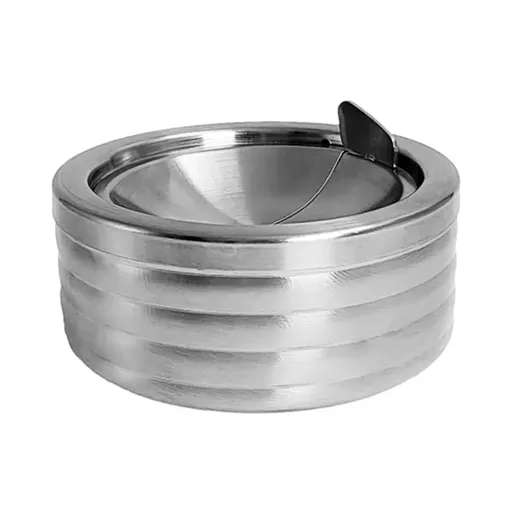 Grooved Silver Classic Metal Ashtray with a Lid for Cigarettes - Windproof Outdoor Ashtrays Can Patio Outdoor Indoor Decorative