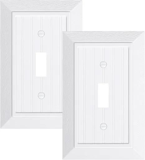 2-Pack Classic Beadboard Single Toggle Light Switch Cover Plate, Unbreakable Polycarbonate Decorative Switch Plate Covers, Pure White 1 Gang Wall Plate