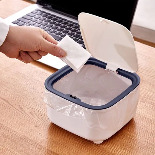 Bathroom Trash Can Large Capacity 6L 16x16x6.5cm (6.30x6.30x2.56in) Plastic Round Thickened Desktop Waste Bin Push Lid for Living Room Office School Orange Gray Blue