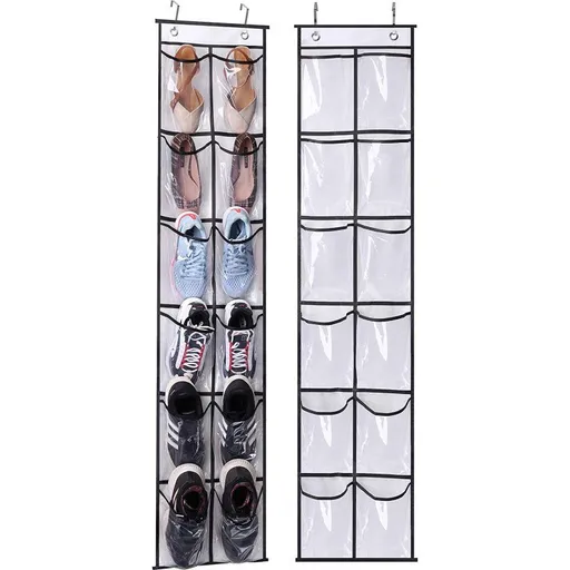 12 Large Mesh Pockets Hanging Narrow Closet Door, White, 2 Pack Hang in the bedroom for boots, high heels, sneakers;