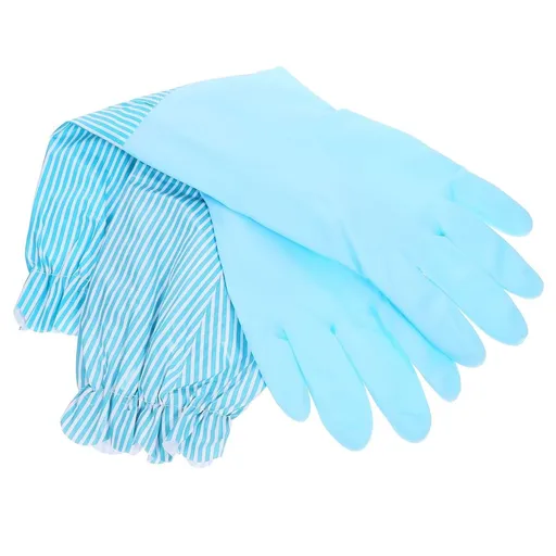 Adults Blue Dishwashing Gloves 1 Pair Ruffled Edge Thickened Plush
