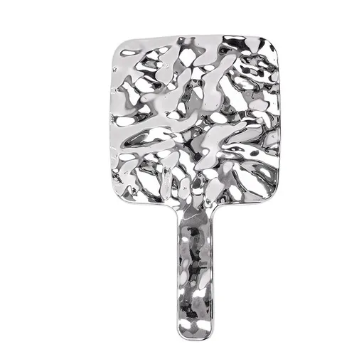 Handheld Mirror, Water Ripples Hand Mirror with Handle for Make up, Square, Silver, Small ( 10*17cm )