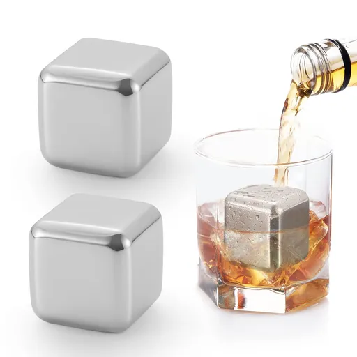 2 pcs Ice Cubes Reusable Stainless Steel for Coolers -Whiskey Stones -Chilling Rocks for Wine Drinkers- Coffee Ice Cube