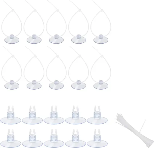 20 Pack Aquarium Suction Cups with Clips 3/16" air Hose and Adjtable Zip Ties for Aquarium Fish Tank Decoration Moss Shrimp Nest