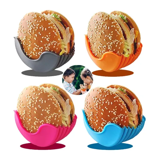 Retractable Reusable Hamburger Sandwich Burger Holders Fixed Box Clip Rack, Adjustable Hygienic Silicone Fixed French ，4 Pcs