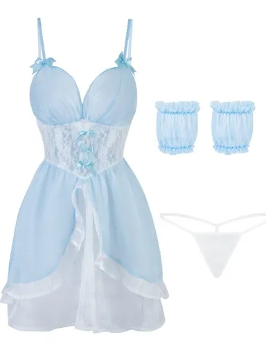 House Of Dasein Fairy Princess Cosplay Sexy Lingerie Women Bowtie Back Dance Stage Costumes - Light Blue - Below 60 Kg