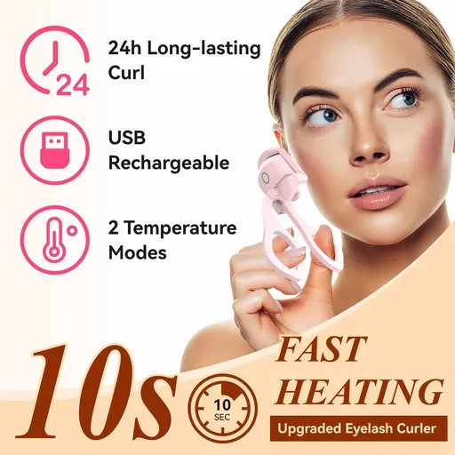 Heated Eyelash Curlers, Rapid Heated Lash Curler,2 Tempreture Setting & USB Rechargeable Eye Lash Curler,Quick Natural Curling
