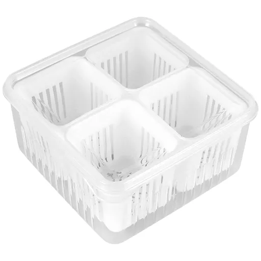 Stackable Food Storage Container with Lid and Handle for Fridge and Freezer, Large Kitchen Organiser for Meat and, 4 Compartments, White