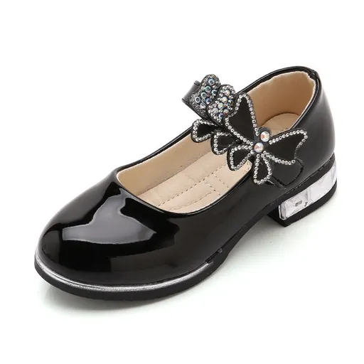 Girls Leather Shoes Bow Zipper Anti Slip Black LD-009 26 yards in length 16.3cm