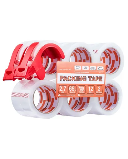 Packing Tape 12 Rolls 65 Yards Clear Shipping Tape with Dispenser 2.7 Mil