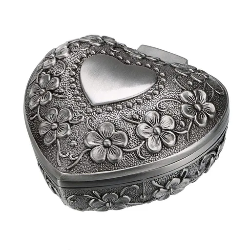 Vintage Heart Shape Jewelry Box - Small Antique Ring/Earrings/Necklace Storage Organizer Case, Metal Treasure Chest Trinket