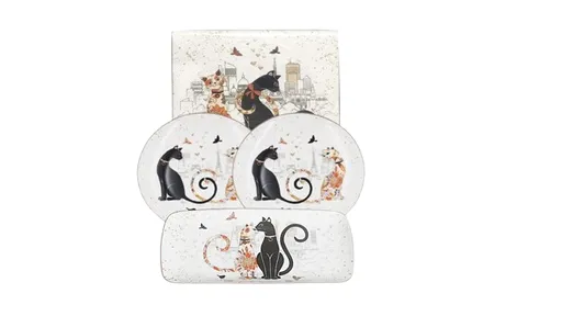 Cat Couple Embossed Entertaining Set