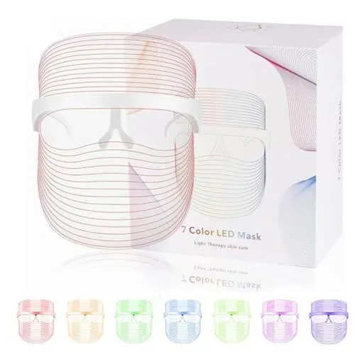 LED Face Mask Light Therapy, Ultra-Light upgraded Red Light Therapy for Face, 7-1 Colors L E D Facial Skin Care Mask, 7 colors Portable Rechargeable Skin Treatment Mask