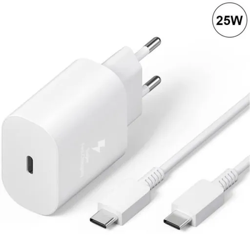 25W White Type-C Charger with Cable, Compatible with Samsung Galaxy A25 A15 A05 A05s A35 A55