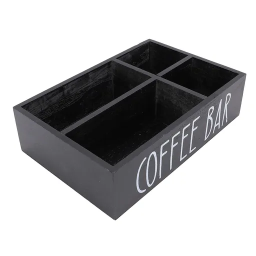 Coffee Station Organizer with Divider Wooden Coffee Bar Accessories Storage Box Tea Bags Coffee Pods Holder for Countertop Kitchen Black