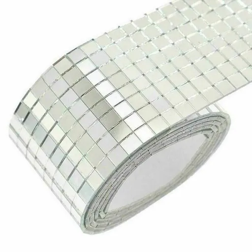Diy Mini Mosaic Tiles Self-Adhesive Square Mirror Glass Wall Sticker Decors - Silver