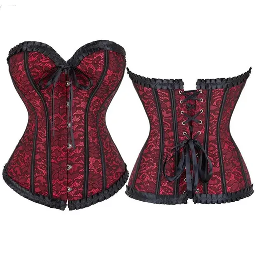 House Of Dasein Fishbone Bow Tight Chest Binder Bustier For Gothic Dress Women 10 Ruffled Lace Victorian Corset Top Purple Medium - Red - Xxxl