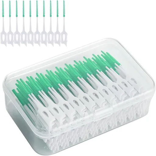 200 Pcs Interdental Floss Sticks Soft Silicone Toothbrush Green