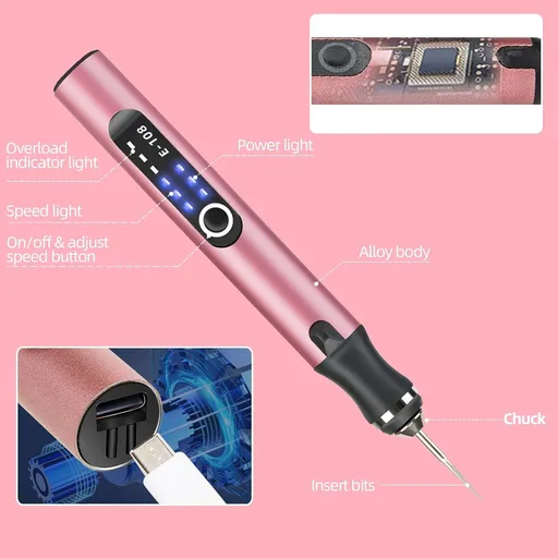 Electric Engraving Pen with 37 Bits, USB Rechargeable Cordless Etching Engraving Tool, Portable DIY Rotary Engraver (Silver)