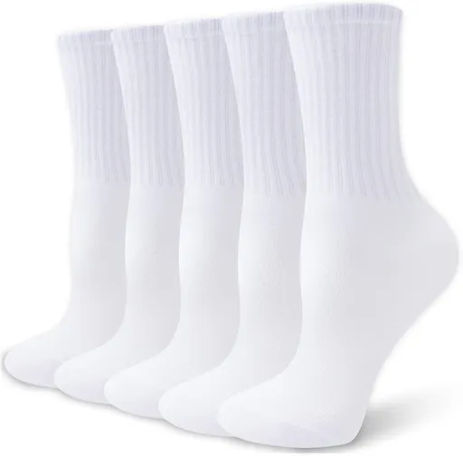Womens Crew Socks Cotton, 5 Pairs Soft and Moisture Wicking Calf Socks for Work and Casual Sport Wear, Size 5-10
