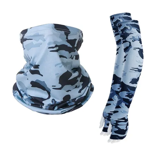 Low‑Key Grey Camo Sun‑Proof Kit, Breathable Ice Sleeves Gloves Neck Face Cover, Concealed Style For Outdoor Hunting Activity, Halloween Hunting Camping Gift, One Size, Light Grey Camo Mask, 2 Pcs