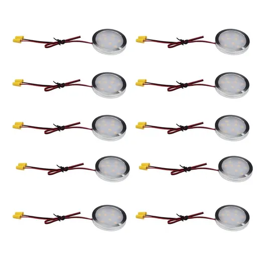 Under Cabinet LED Puck Lights, Slim Aluminum Round Flat LED Lights 2W 12V DC Hardwired 30cm Wire, Warm White 2700K, Ideal for Kitchen Counter, Closet, RV Camper & Marine Boat Interior Lighting (10 Pack)