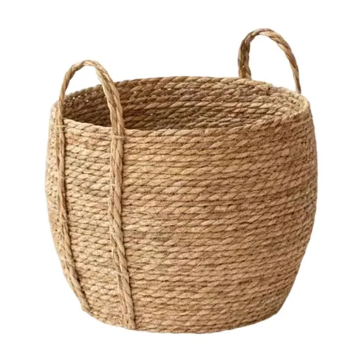 Versatile Rattan Grass Woven Flower Basket, Retro Storage Basket For Living Room Floor Standing Balcony Garden Decoration With Handle
