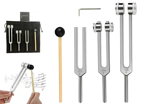 3Pcs Aluminum Tuning Forks Set 128Hz 256Hz 512Hz for Sound Healing Yoga Meditation - Silver