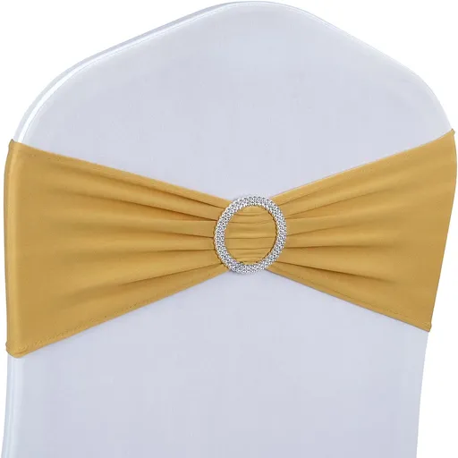 Gold Spandex Chair Sashes - 30pc Premium Stretch Chair Bows with Sliders for Wedding Party Banquet Decoration