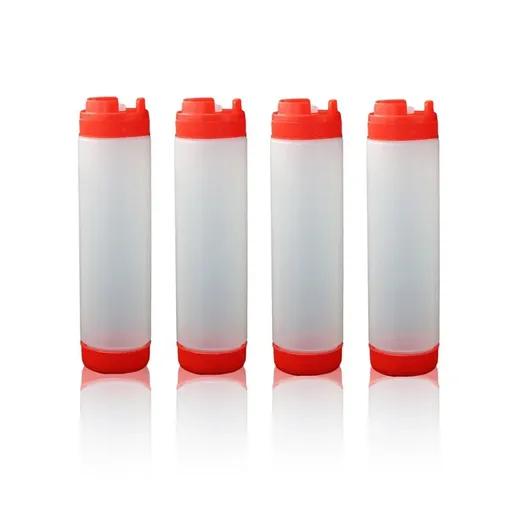16oz Plastic Sauce Dispenser Bottles Large Capacity Double-ended Squeeze Bottles - Red
