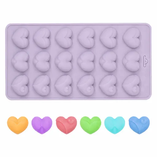 2-Pack Purple 18 Cavity Heart Chocolate Flexible Silicone Nonstick Mould with 3 Heart Shapes - Oven Freezer Safe, Easy Release & Clean Dessert Tray for Candy Mousse Jelly Cake Baking